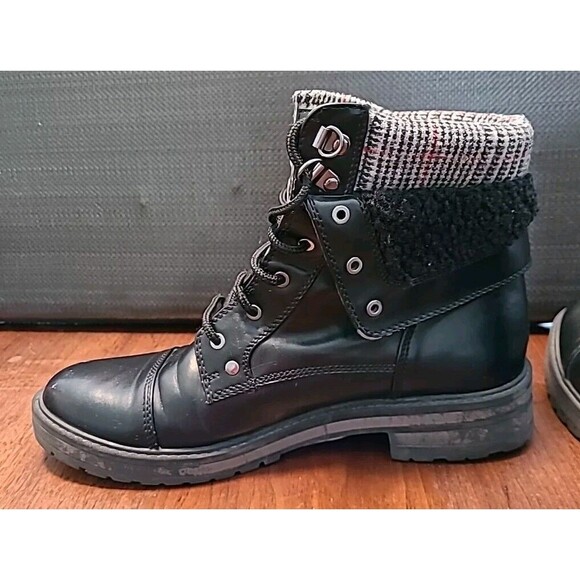 Tommy Hilfiger Womens 9M Dyan Lace Up Fold Ankle Boot Black Faux Leather - Picture 5 of 10